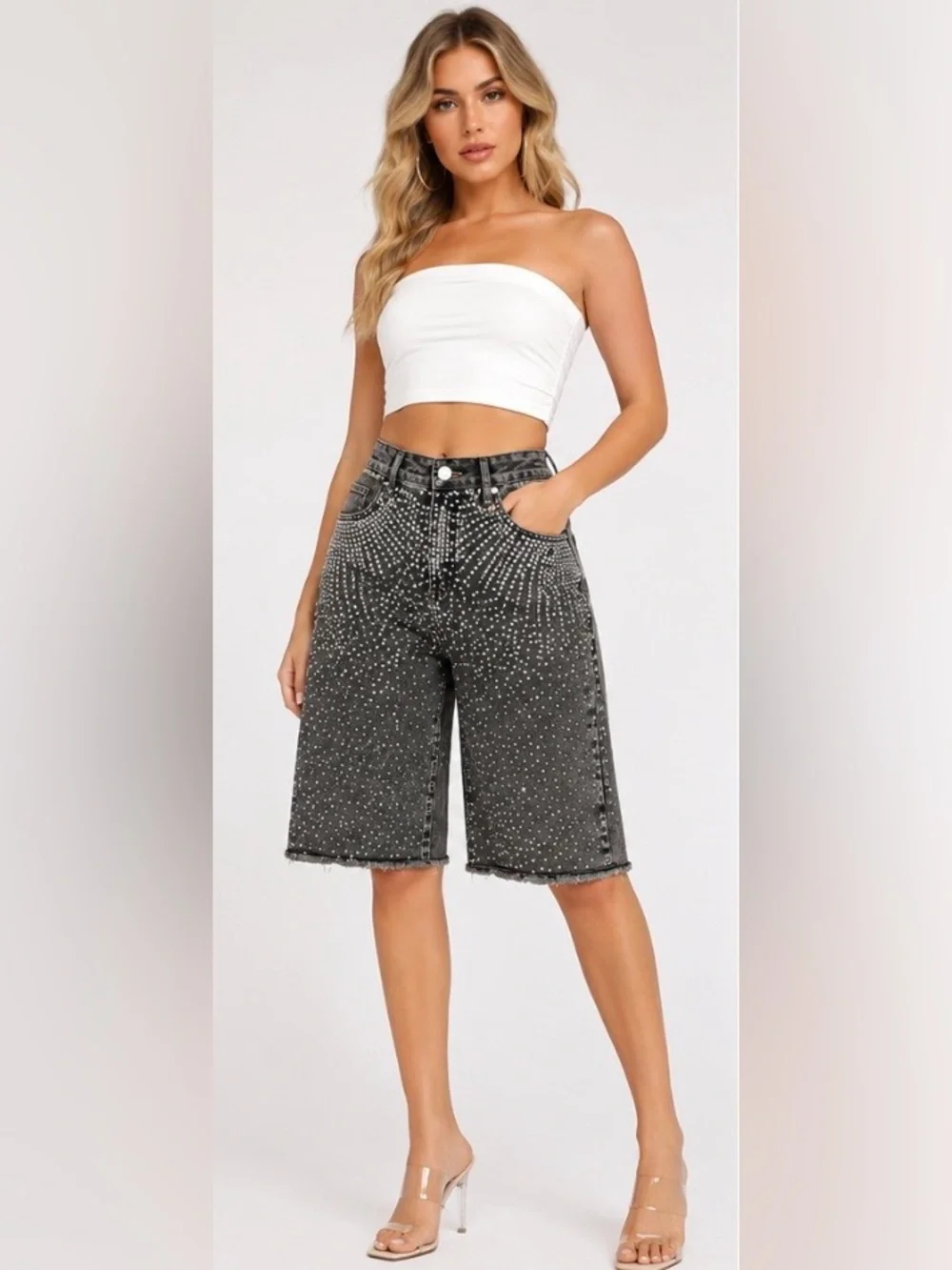 Sparkle Denim Bermuda Shorts